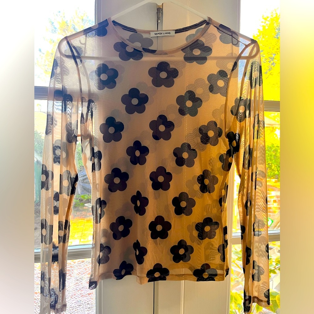 Sandy Liang Mesh Daisy Blouse Large NWOT